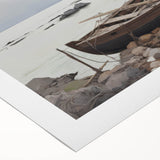 Vintage Landscape Art - Boat on Rocky Shore
