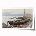 Vintage Landscape Art - Boat on Rocky Shore