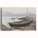 Vintage Landscape Art - Boat on Rocky Shore