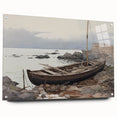 Vintage Landscape Art - Boat on Rocky Shore
