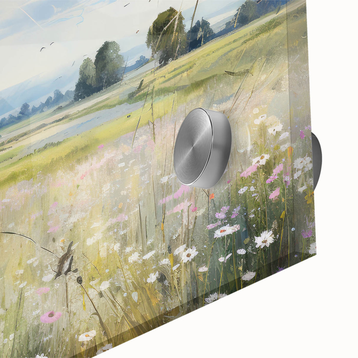 Vintage Landscape Art - Scenic Field with Flowers