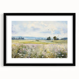 Vintage Landscape Art - Scenic Field with Flowers