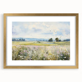 Vintage Landscape Art - Scenic Field with Flowers