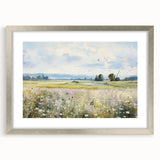 Vintage Landscape Art - Scenic Field with Flowers
