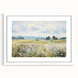 Vintage Landscape Art - Scenic Field with Flowers