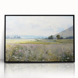 Vintage Landscape Art - Scenic Field with Flowers
