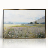 Vintage Landscape Art - Scenic Field with Flowers