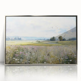 Vintage Landscape Art - Scenic Field with Flowers