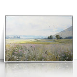 Vintage Landscape Art - Scenic Field with Flowers
