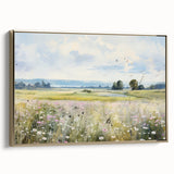 Vintage Landscape Art - Scenic Field with Flowers