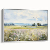 Vintage Landscape Art - Scenic Field with Flowers