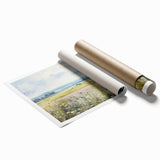 Vintage Landscape Art - Scenic Field with Flowers