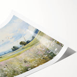 Vintage Landscape Art - Scenic Field with Flowers