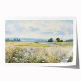 Vintage Landscape Art - Scenic Field with Flowers