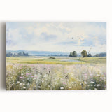Vintage Landscape Art - Scenic Field with Flowers