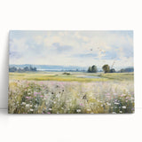 Vintage Landscape Art - Scenic Field with Flowers
