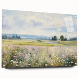 Vintage Landscape Art - Scenic Field with Flowers