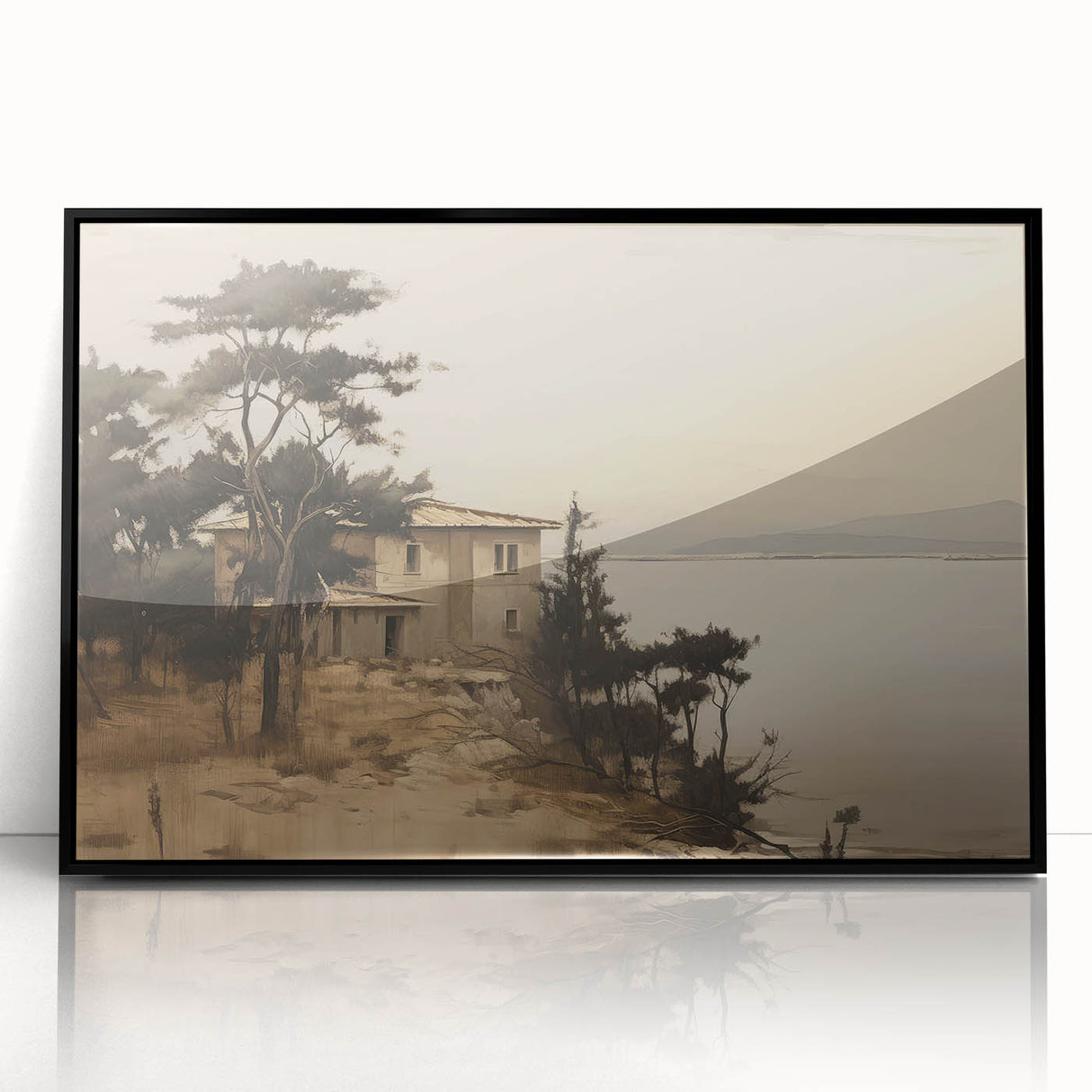 Vintage Landscape Art - Coastal House with Trees