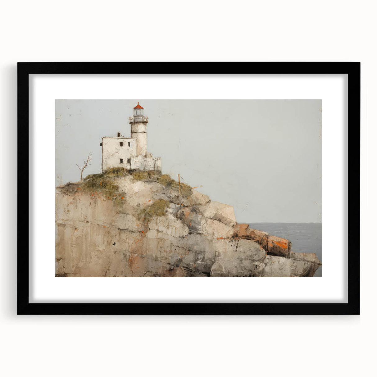 Vintage Landscape Art - Lighthouse on Rocky Coast