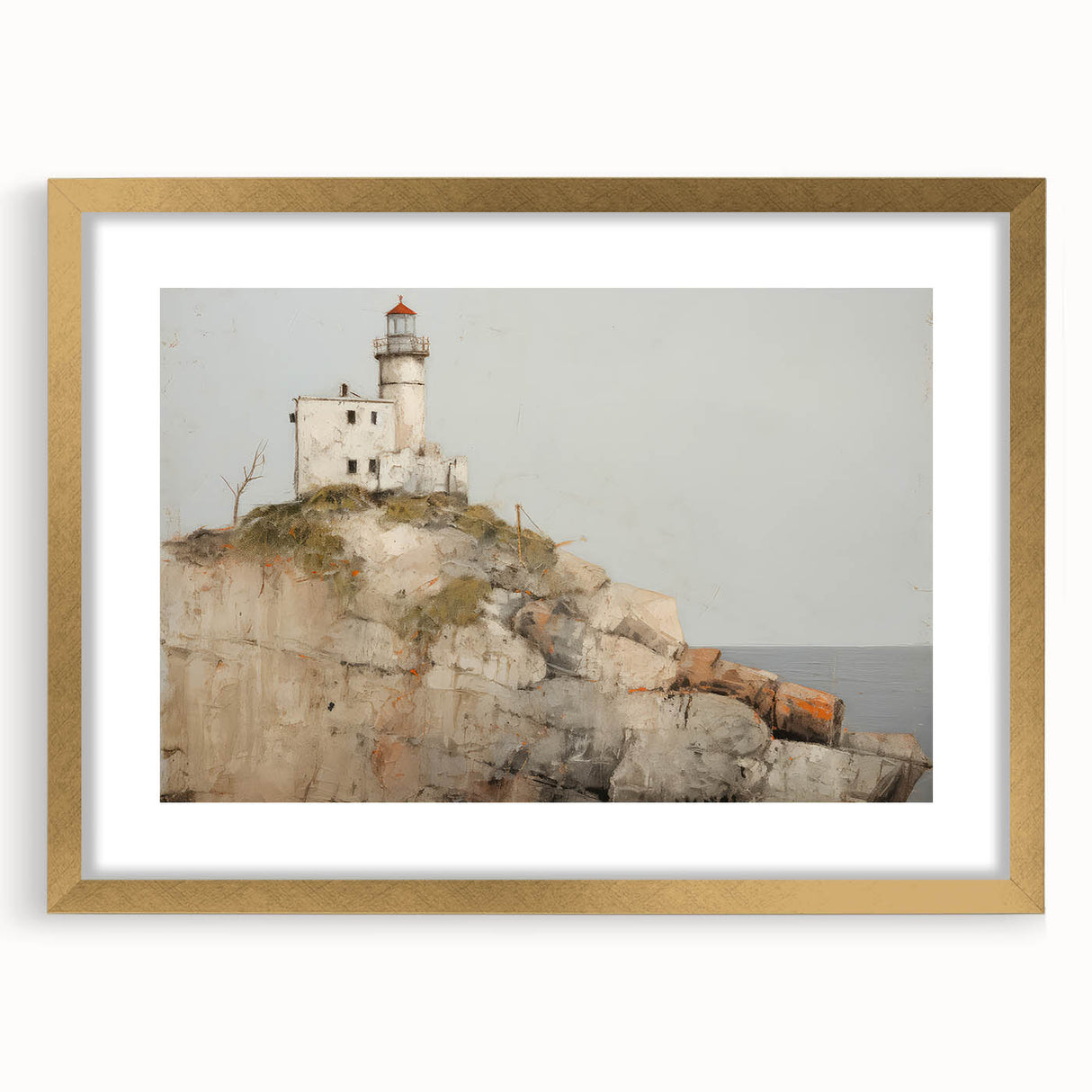 Vintage Landscape Art - Lighthouse on Rocky Coast