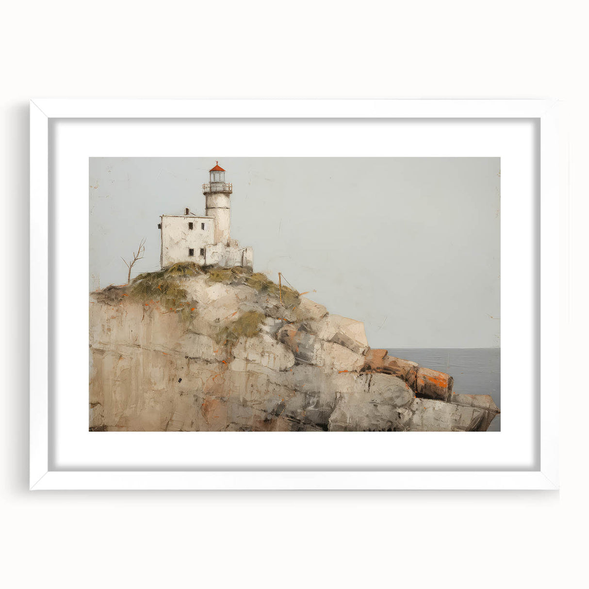 Vintage Landscape Art - Lighthouse on Rocky Coast