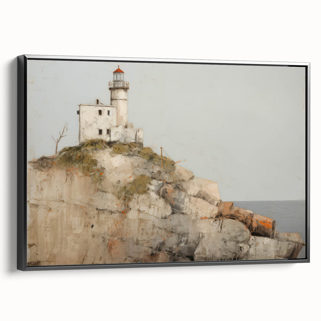 Vintage Landscape Art - Lighthouse on Rocky Coast