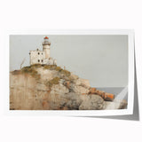 Vintage Landscape Art - Lighthouse on Rocky Coast