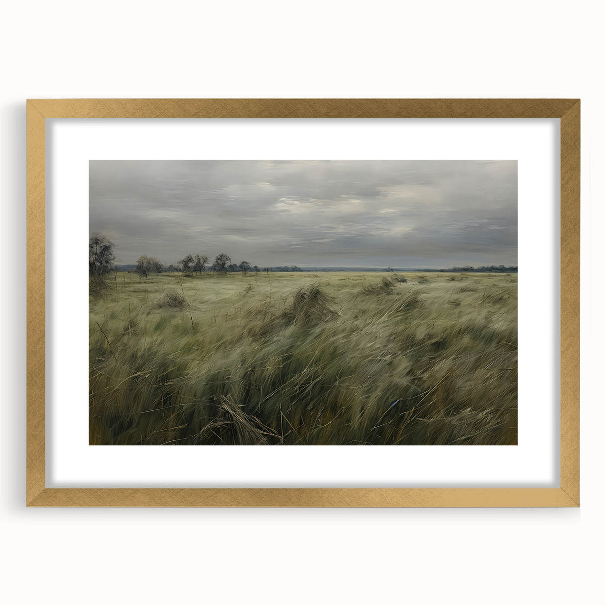 Vintage Landscape Art - Windy Grassland Scene