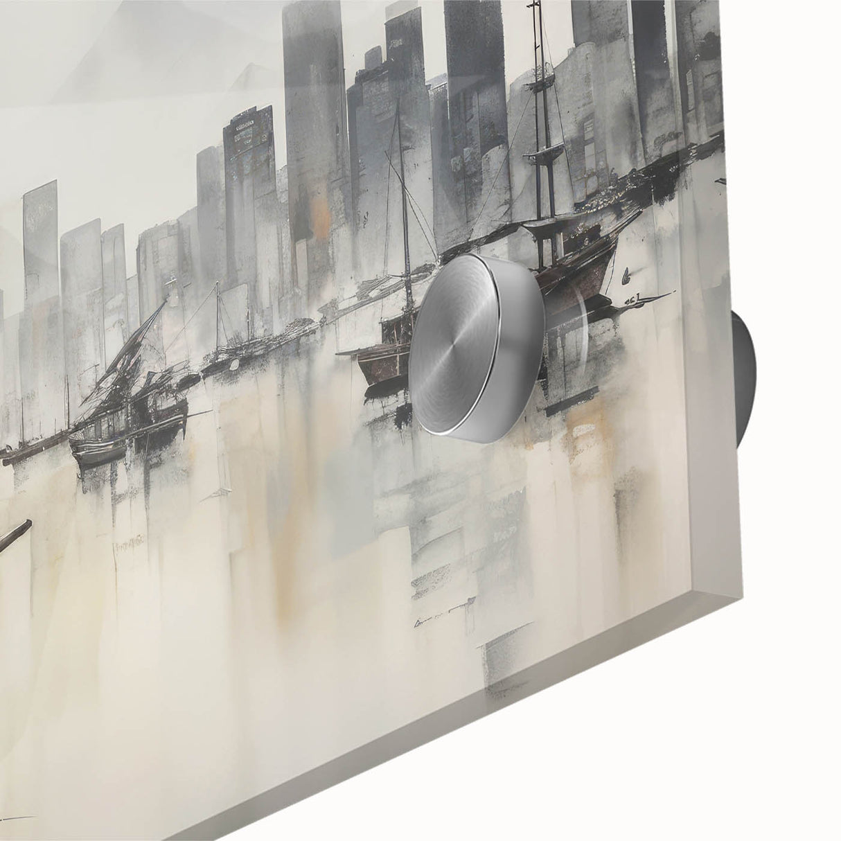 Vintage Landscape Art - Ships in Harbor with City Skyline