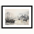 Vintage Landscape Art - Ships in Harbor with City Skyline