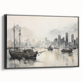 Vintage Landscape Art - Ships in Harbor with City Skyline