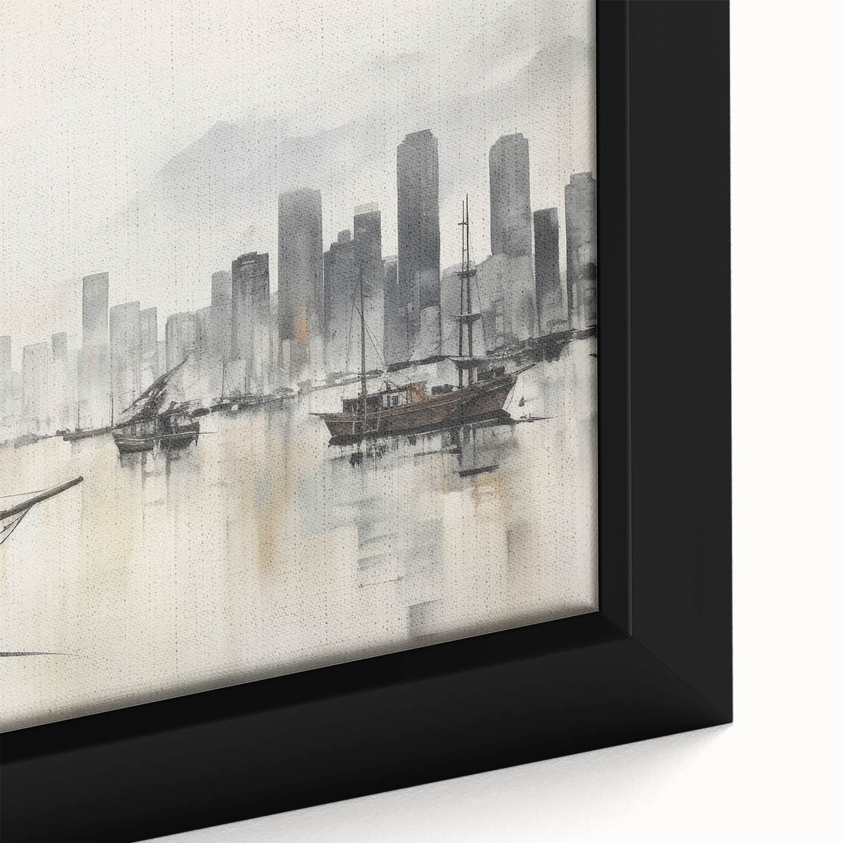Vintage Landscape Art - Ships in Harbor with City Skyline