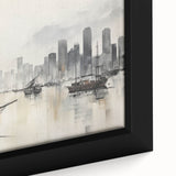Vintage Landscape Art - Ships in Harbor with City Skyline