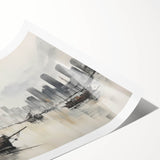 Vintage Landscape Art - Ships in Harbor with City Skyline