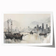Vintage Landscape Art - Ships in Harbor with City Skyline