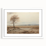 Vintage Landscape Art - Lone Tree in Barren Field