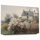 Vintage Landscape Art – Cottage with Flowers in Bloom – Antique Country Scene Wall Art