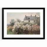 Vintage Landscape Art – Cottage with Flowers in Bloom – Antique Country Scene Wall Art