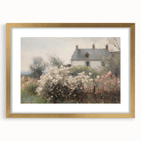 Vintage Landscape Art – Cottage with Flowers in Bloom – Antique Country Scene Wall Art