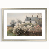 Vintage Landscape Art – Cottage with Flowers in Bloom – Antique Country Scene Wall Art