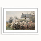 Vintage Landscape Art – Cottage with Flowers in Bloom – Antique Country Scene Wall Art