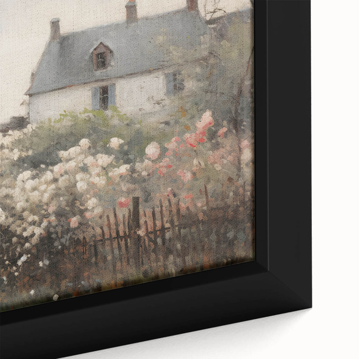 Vintage Landscape Art – Cottage with Flowers in Bloom – Antique Country Scene Wall Art