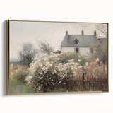 Vintage Landscape Art – Cottage with Flowers in Bloom – Antique Country Scene Wall Art