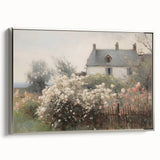 Vintage Landscape Art – Cottage with Flowers in Bloom – Antique Country Scene Wall Art