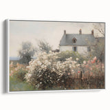 Vintage Landscape Art – Cottage with Flowers in Bloom – Antique Country Scene Wall Art
