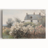 Vintage Landscape Art – Cottage with Flowers in Bloom – Antique Country Scene Wall Art