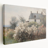 Vintage Landscape Art – Cottage with Flowers in Bloom – Antique Country Scene Wall Art
