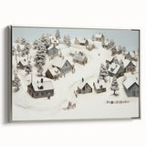 Vintage Landscape Art - Snowy Village Scene