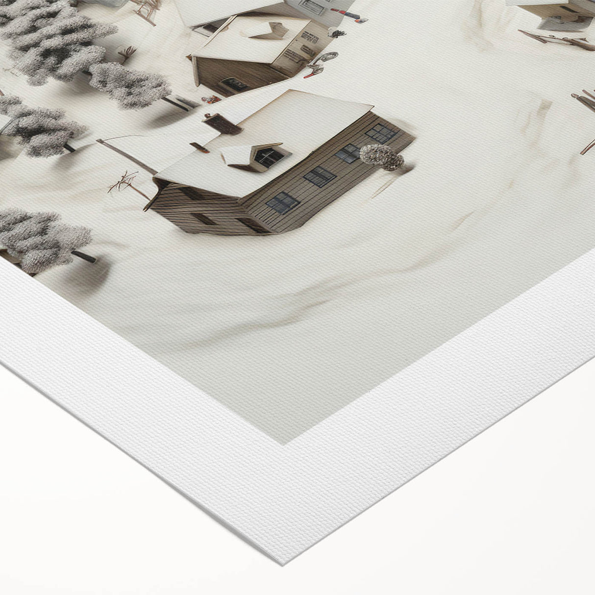 Vintage Landscape Art - Snowy Village Scene