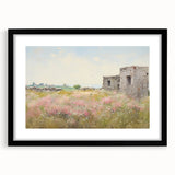 Vintage Landscape Art - Ruins in Blooming Field